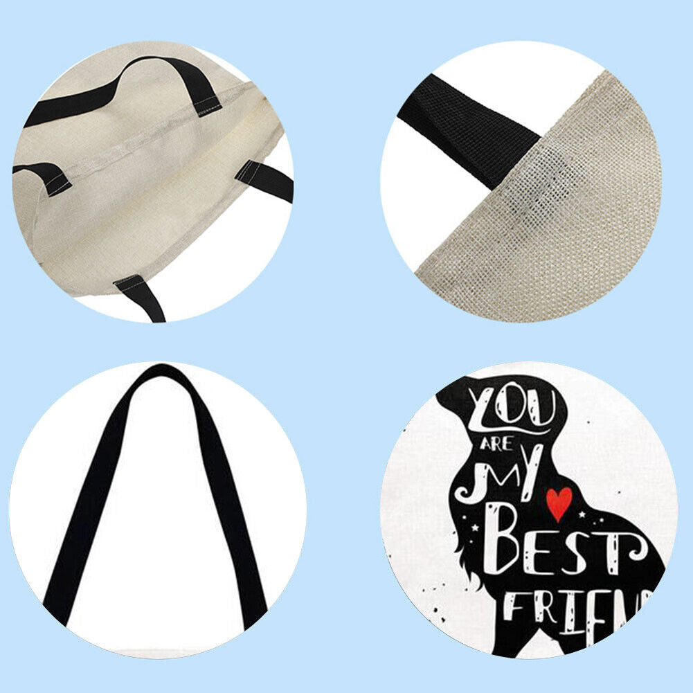 Fashion Women Puppy Love Letters Printing Linen Large Shoulder Tote Handbag