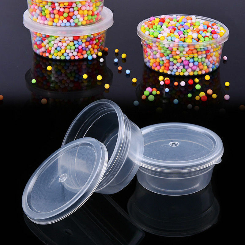 Round Food Containers Plastic Clear Storage Tubs with Lids Deli Pots Sauce Dip