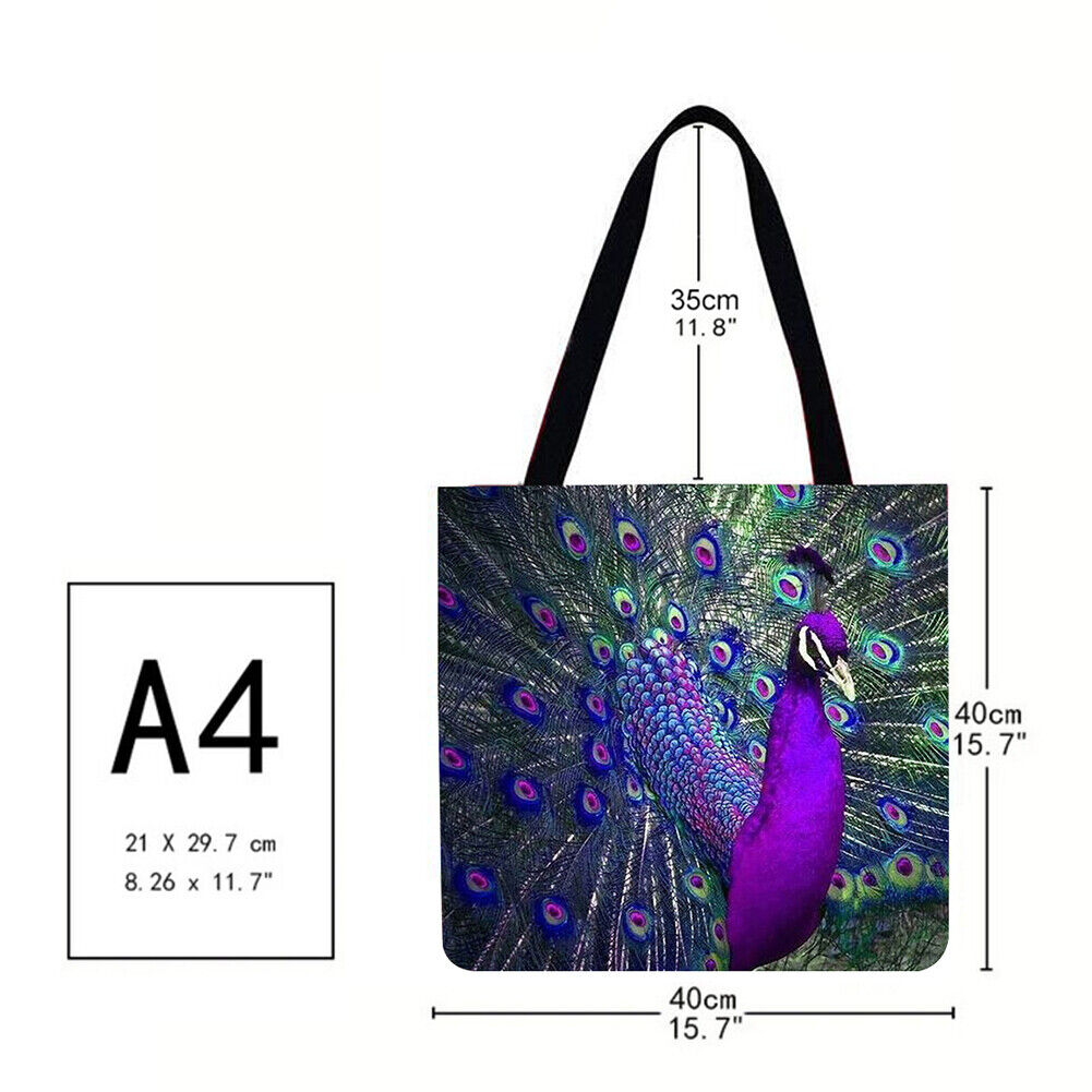 Peacock Printed Shoulder Shopping Bag Casual Large Tote Handbag 40*40CM