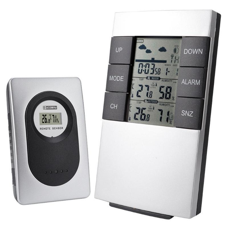 Wireless Weather Station Clock Indoor Outdoor Thermometer Hygrometer Alarm C/F