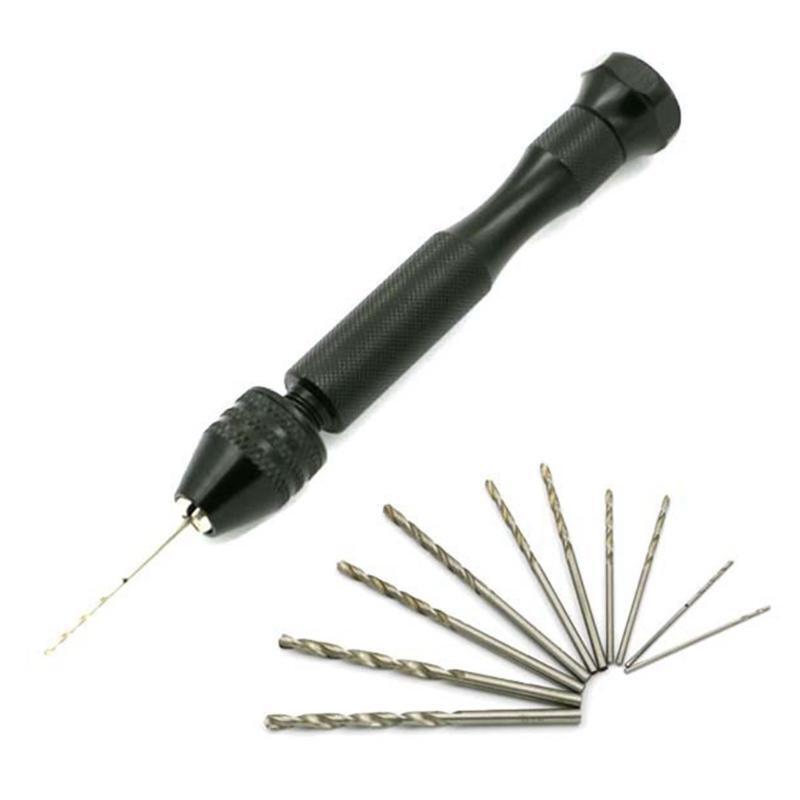 1 Set Epoxy Steel Pin Vise Hand Drill with 10 Drill Bits Manual Craft Mini Drill