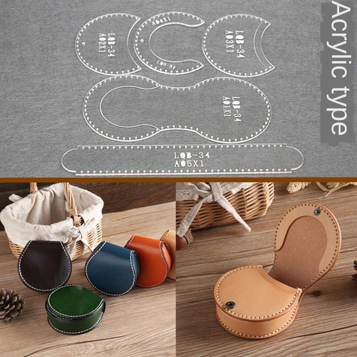 5Pcs Wallet Pattern Stencil Purse Leather Craft Drawing Sewing Template Set