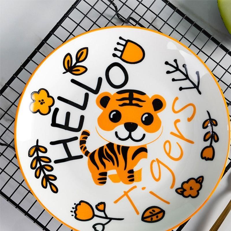 Cartoon Smiling Tiger Ceramic Dinner Plate Fun Animal Kids Fruit Dish Tableware