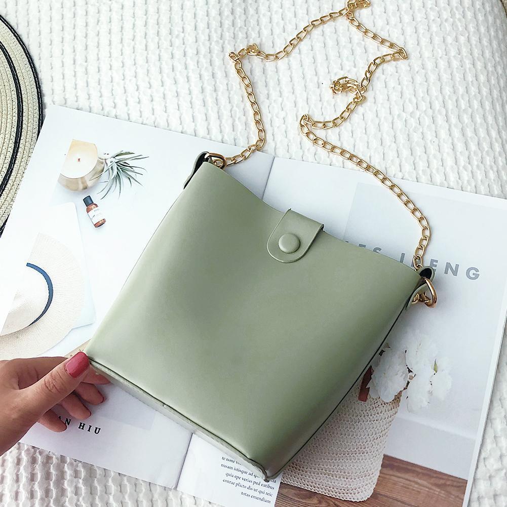 Pure Color Letter Print Shoulder Handbags Women Chain Crossbody Bag (Green)