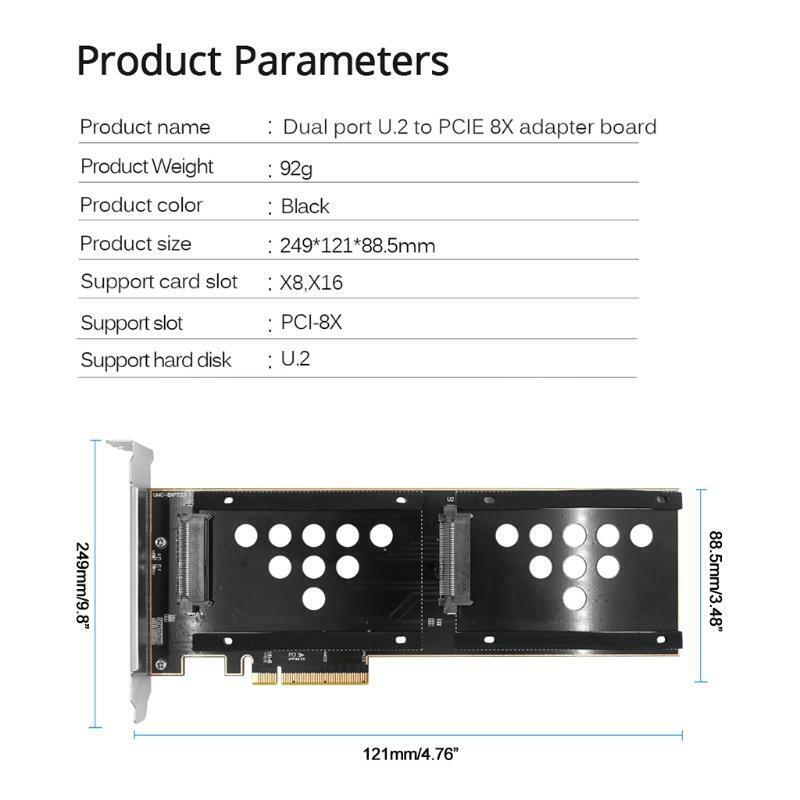 Hard Drive Expansion Adapter U.2(2) to PCI-E X8 Riser Card U.2 PCI-E SSD Adapter