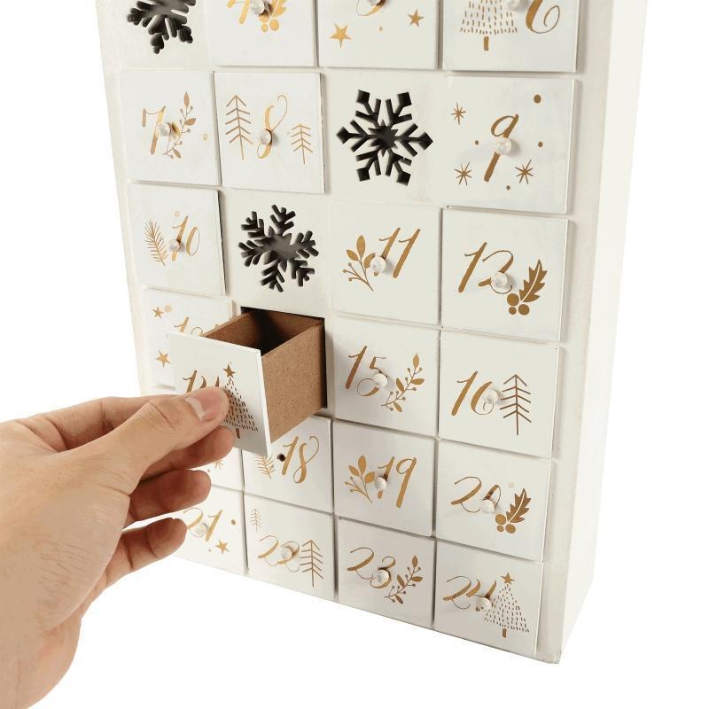 24 Day Advent Calendar Wooden Countdown to Christmas Calendar Deco w/ 24 Drawers