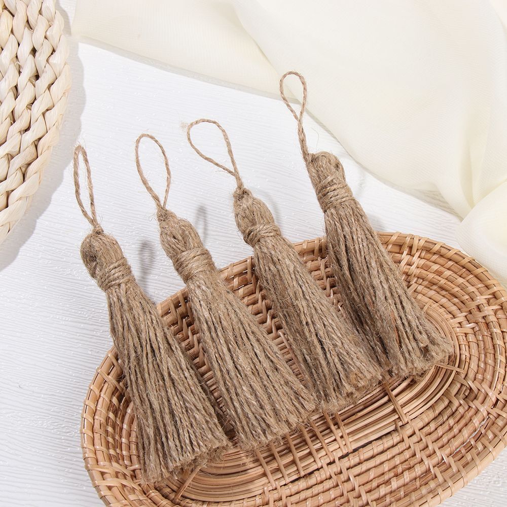 Home DIY Wood Beads Burlap Tassel Natural Jute Tassels Jute Rope Tassels