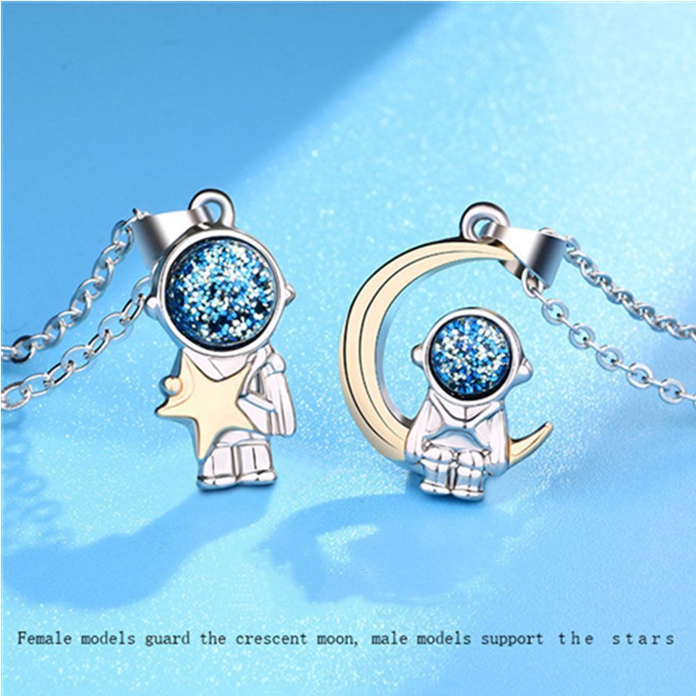 and Moon Astronaut Couple Clavicle Necklace Astronaut Pendant Couple Necklace
