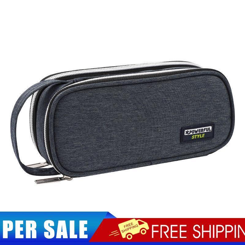 Large Capacity Pencil Case Multi-layer Canvas Pencil Pouch Bag (6881 Gray)