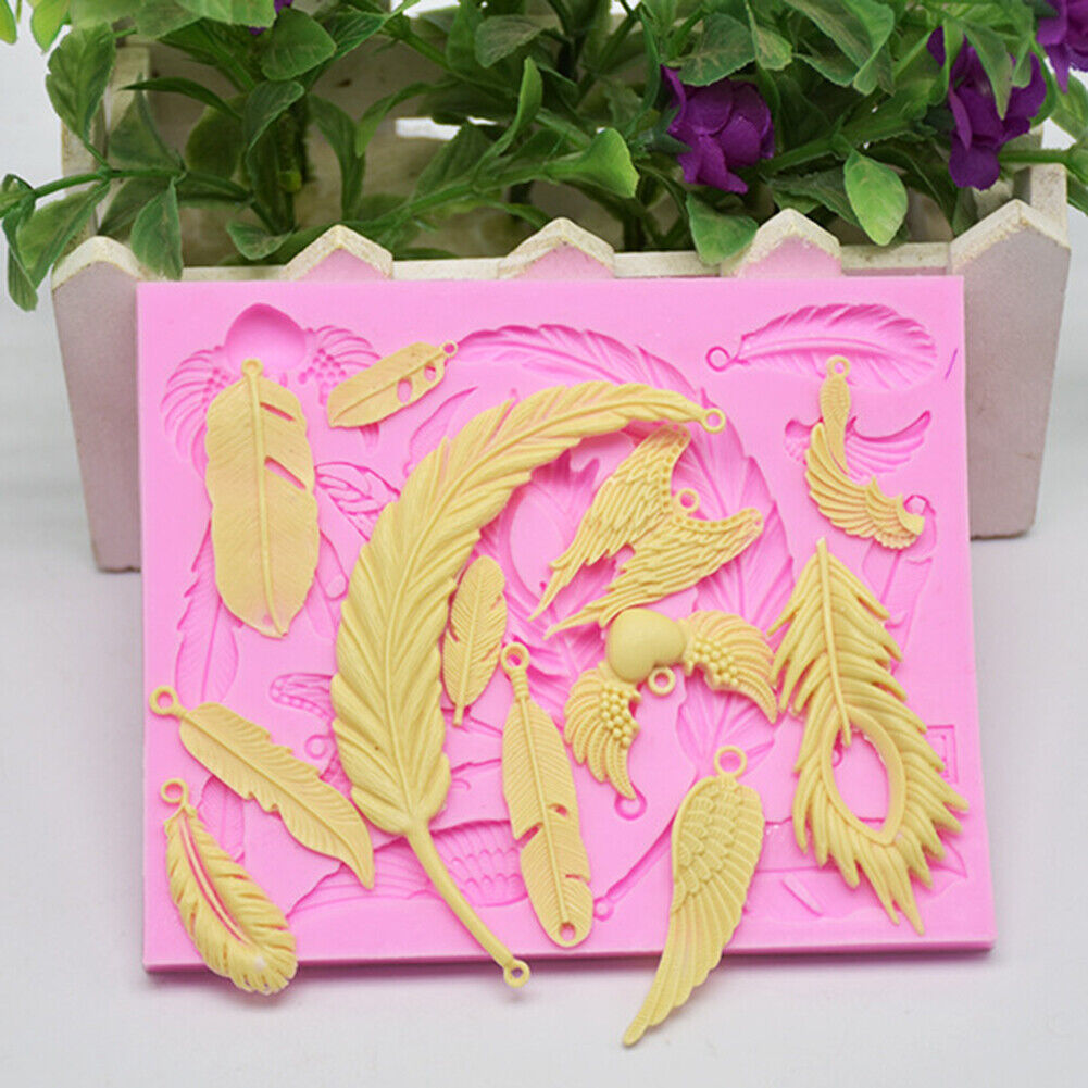 DIY Silicone Feather Wing Crystal Drop Mold Fondant Dessert Making Mould
