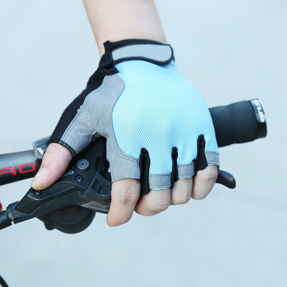 Cycling Non-Slip Half Finger Gloves Breathable Sport Glove (Light Blue XL)