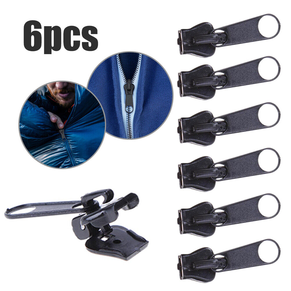 6pcs Zipper Slider for Tent Clothes Sleeping Bag Zip Replacement (Black)