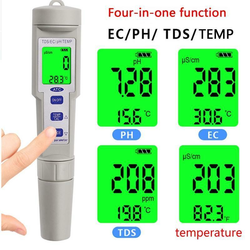 4-in-1 Digital pH Meter with pH/TDS/EC/Temp Function Water Quality Tester ABS