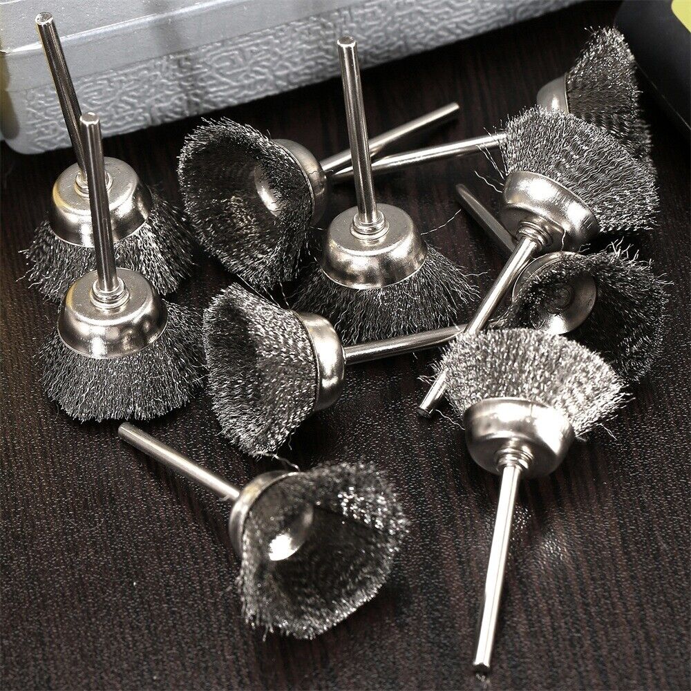 20Pcs Stainless Steel Burr Brush Cup Polishing Buffing Shank Power Rotary Tool