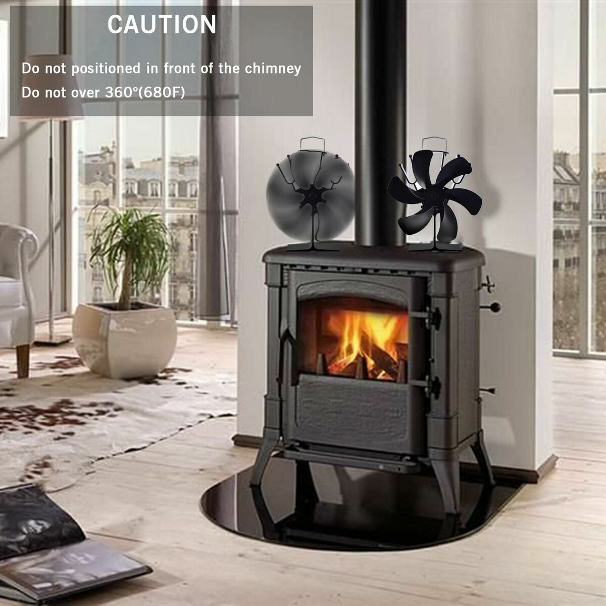 Fireplace Fan Heat Powered  Stove Eco 6-Blade  Motor with Temperature