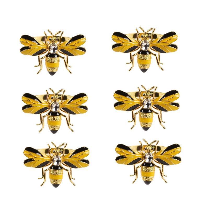 Napkin Rings Set of 6, Bee Metal Napkin Rings Tablecloth Accessories, Dinning Ta