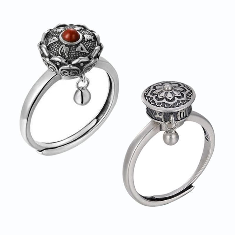 2Pcs Lotus Mantra Ring Finger Ring Tibetan Healing Ring Meditation Ring Jewelry