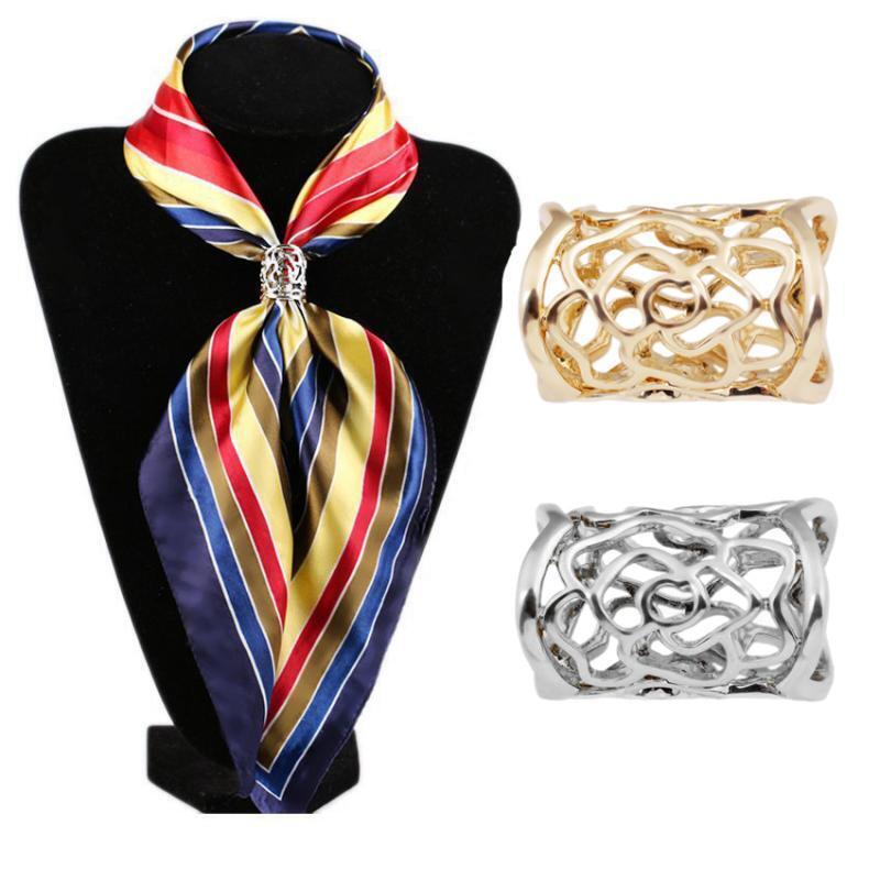 2pcs Women Elegant  Pattern Scarf Ring Clip Slide Buckle Jewelry