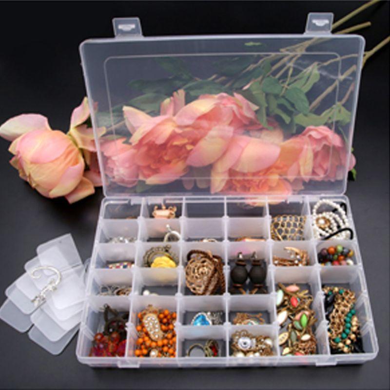 36 Grid Plastic Storage Jewelry Box Organizer Container with Adjustable Dividers