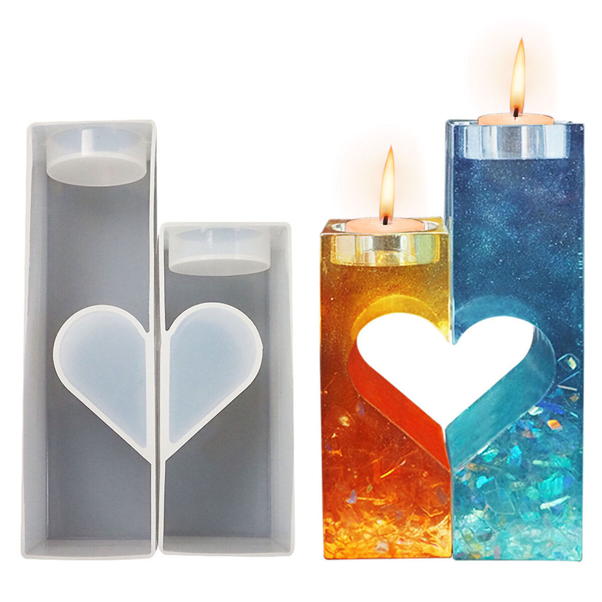 Candle Holder Molds Heart Silicone Tealight Candlestick Molds Kit - White