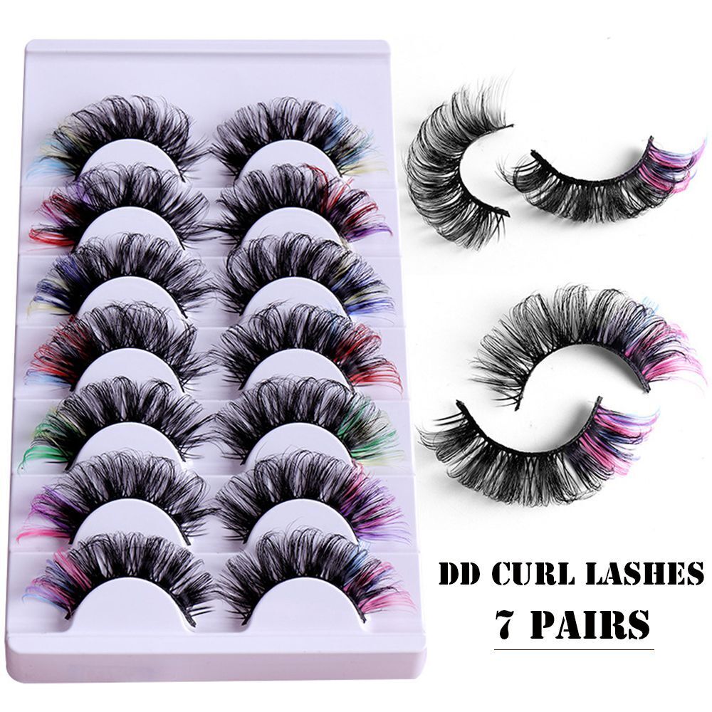 Eyelashes Dramatic Fluffy Mixed 7 Color DD Curl False Eyelahes 8D Mink Lashes
