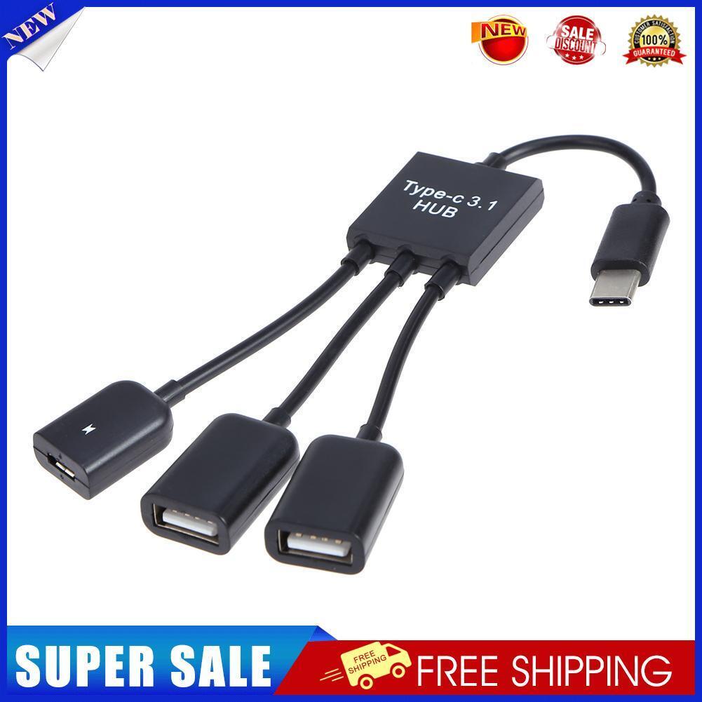2 X USB-A/F + Micro USB Female to USB3.1 Type-C Male Extender Cable OTG Hub