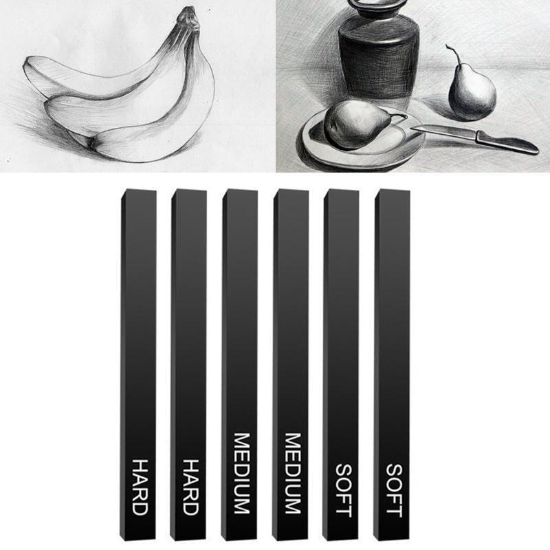 Soft Medium Hard Sketch Charcoal Sticks for DIY Art Project Students Teachers 6X