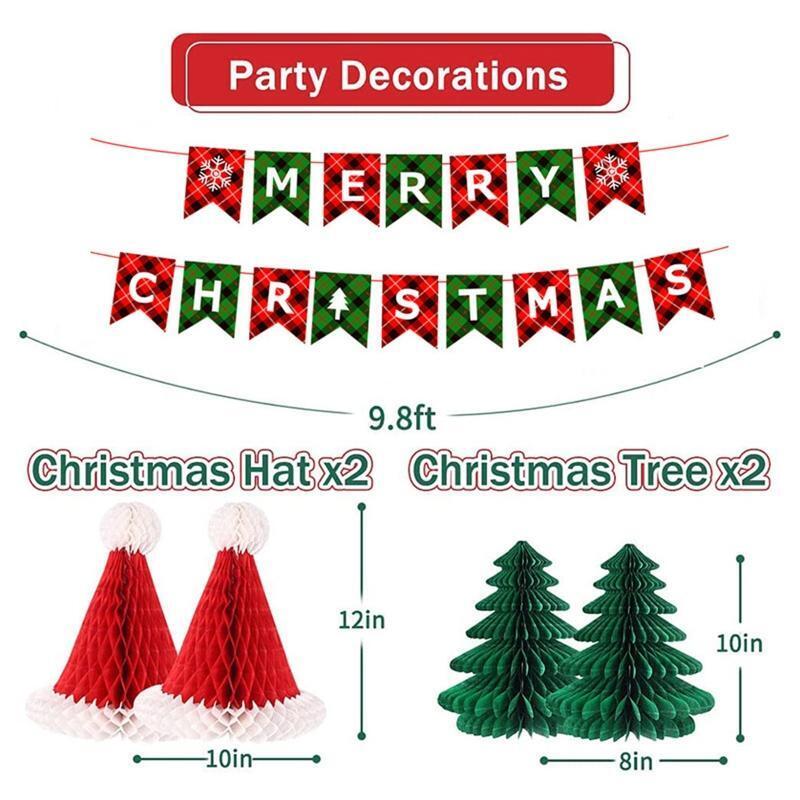 Xmas Tree Honeycomb Backdrop Paper Fan Set Hanging Ornaments for Xmas Party