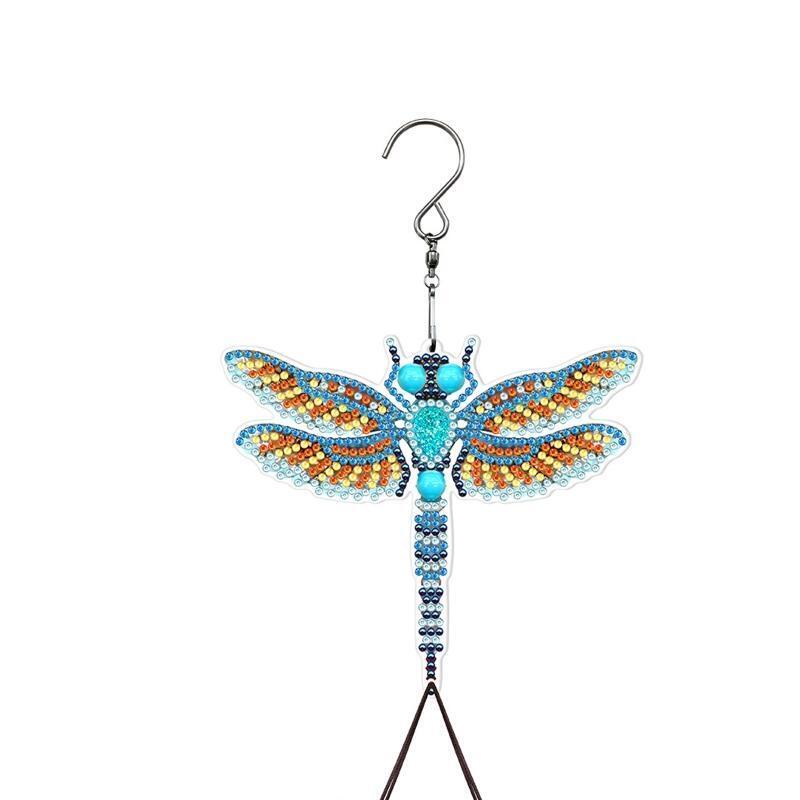 DIY Colored Dragonfly Diamond Painting Wind Chime Pendant Suncatcher Ornament