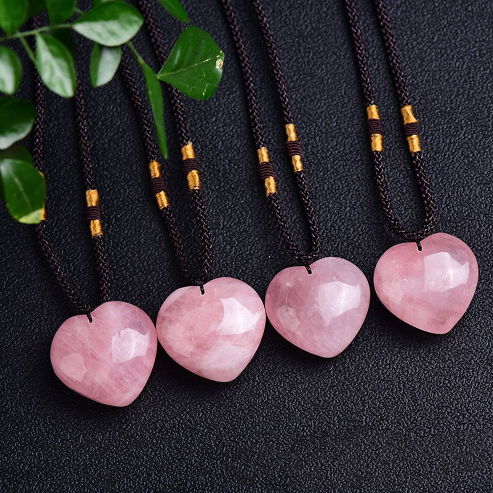 Energy Healing Magic Wand Gift Heart Pendant Jade Gem Pink Crystal Necklace
