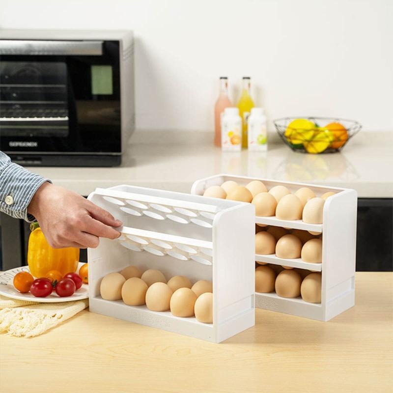 30 Grids Plastic Egg Holder for Refrigerator 3-Layer Flip Fridge Egg Tray Tool