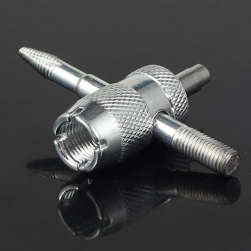 Car Bike 4 Way Tyre Valve Repair Standard Tire Remover Tool + 4 Stem Cores Kit