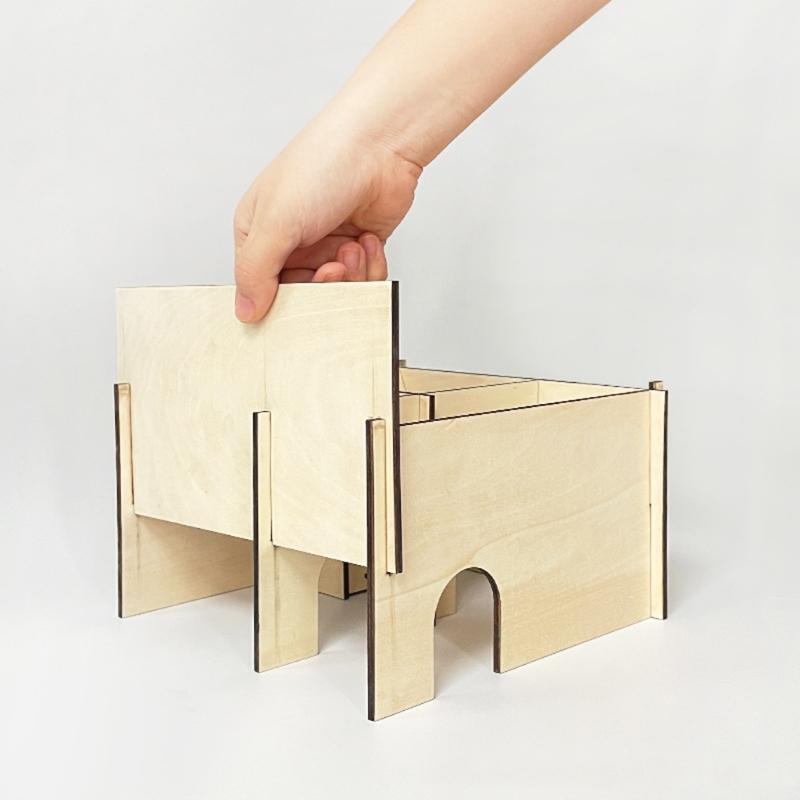 Syrian Hamsters Maze Wood Hut Detachable Roof 3 Chambers House for Small Pets