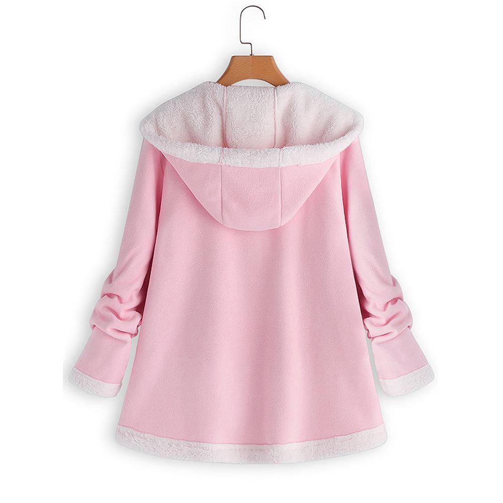 Women Plush Loose Coat Long-Sleeve Fleece Thicken Hooded Jacket (Pink L)