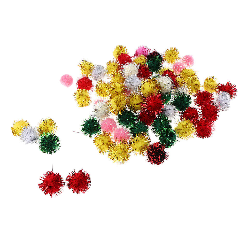 70pcs 25mm Glitter Tinsel Pompom Balls for Play Ball Kitten Cat