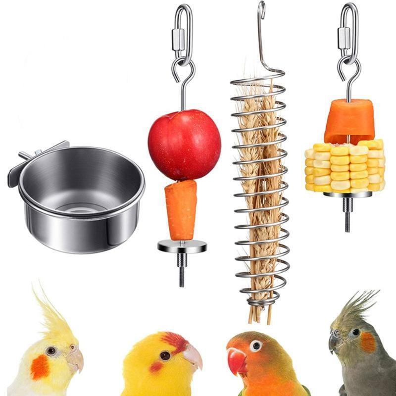 4 Pcs Bird Food Holder Treat Skewer Stainless Steel Parrot Hanging Fruit Feeder