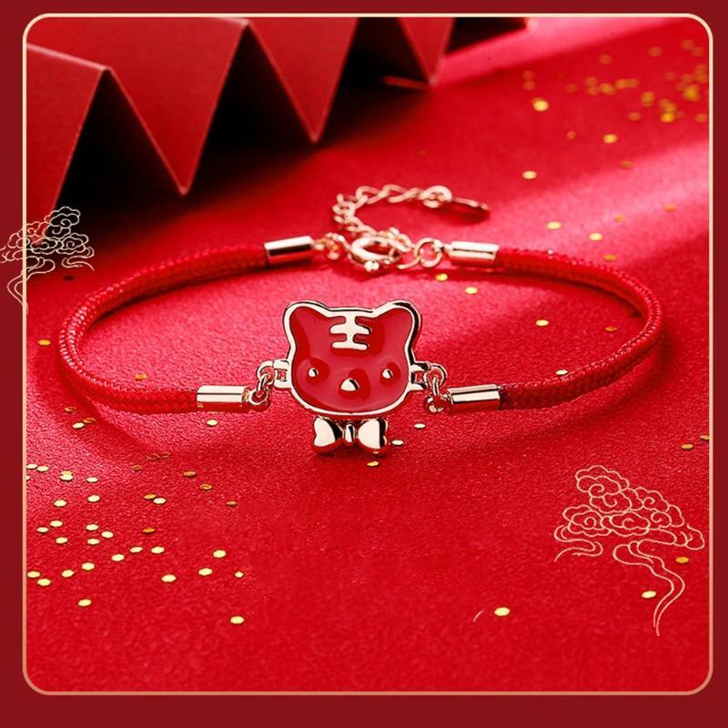 Unique Discoloration Charm Bracelet Red String Bracelet with Tiger Pendant Girls