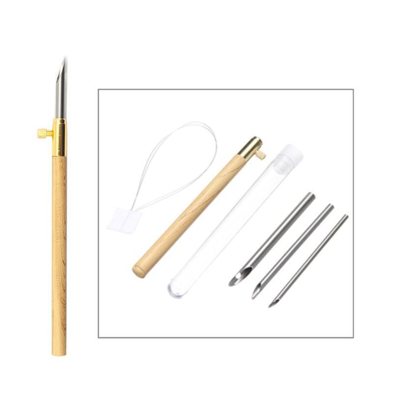 Wooden Handle Punch Poke Needles Embroidery Pen Wire Guide Sewing Weaving Tools