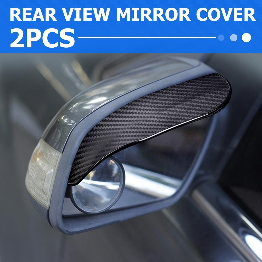 2x Carbon Fiber Look Car Side Rear View Mirror Rain Visor Snow Guard Shield