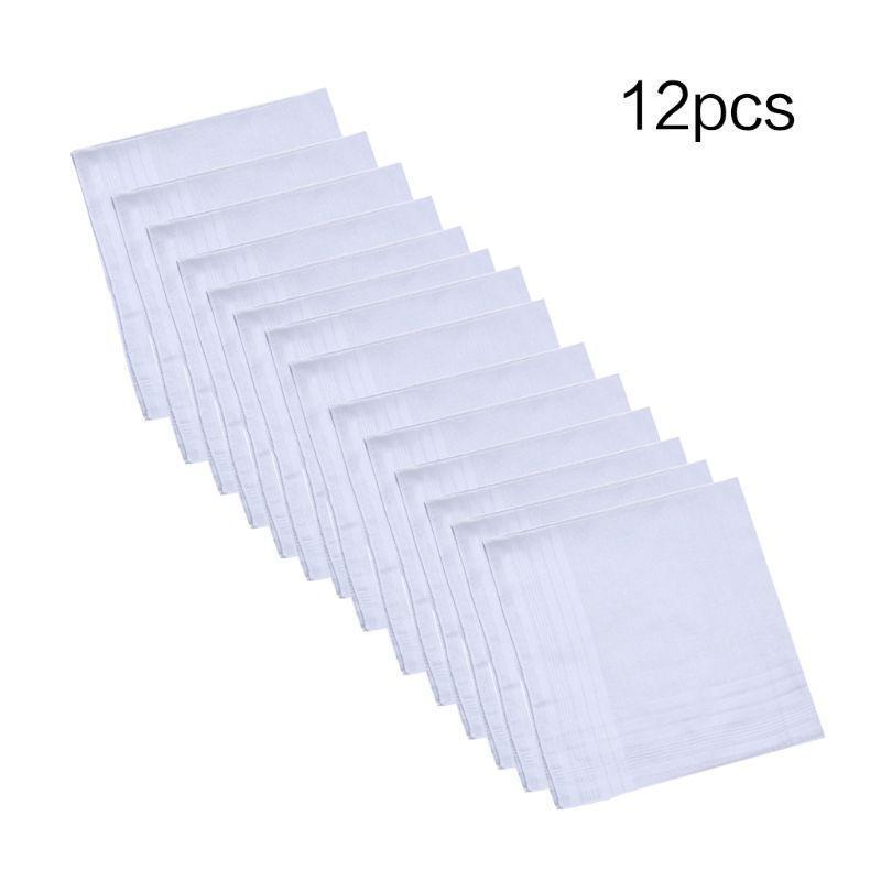 12Pcs Cotton Handkerchiefs Pure Hankies Jacquard Striped Pocket Square Towel DIY