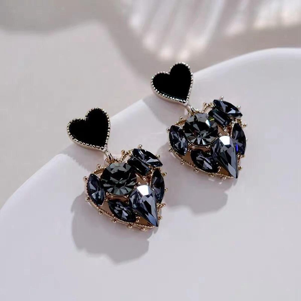 heart Stud Earrings Rhinestone 925 Alloy Jewelry Comfortable Bling Heart Stud