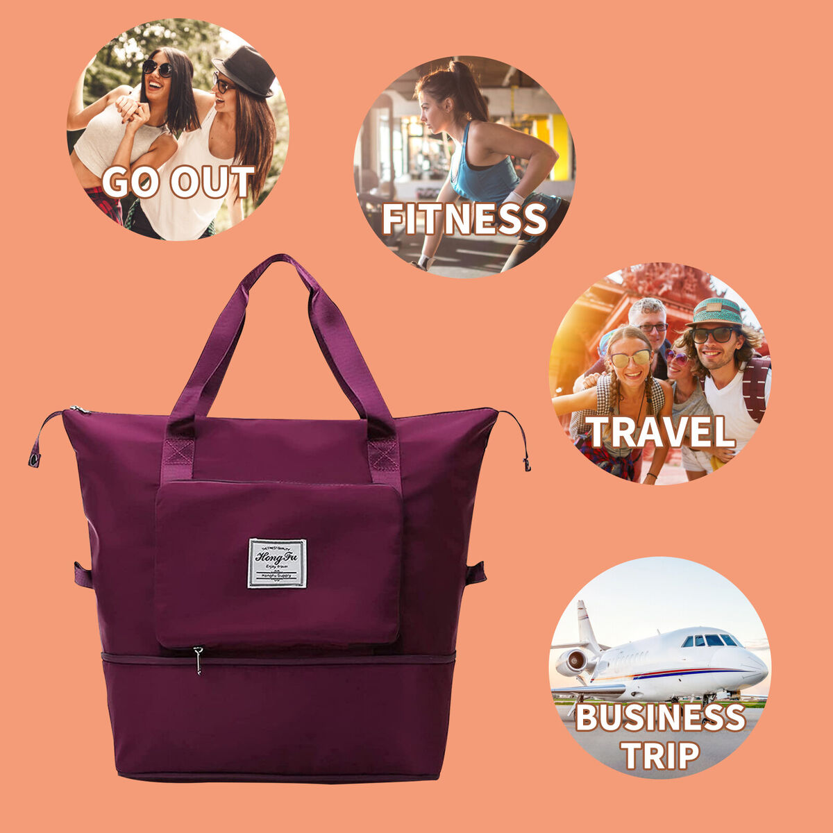 Travel Bag Large Capacity Folding Sports Bag Waterproof Women Bag (Red)