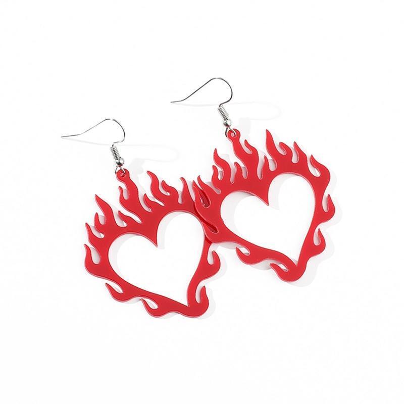 Punk Rock Hip Hop Flame Love Heart Earrings for Women Girls Party Jewelry Gifts