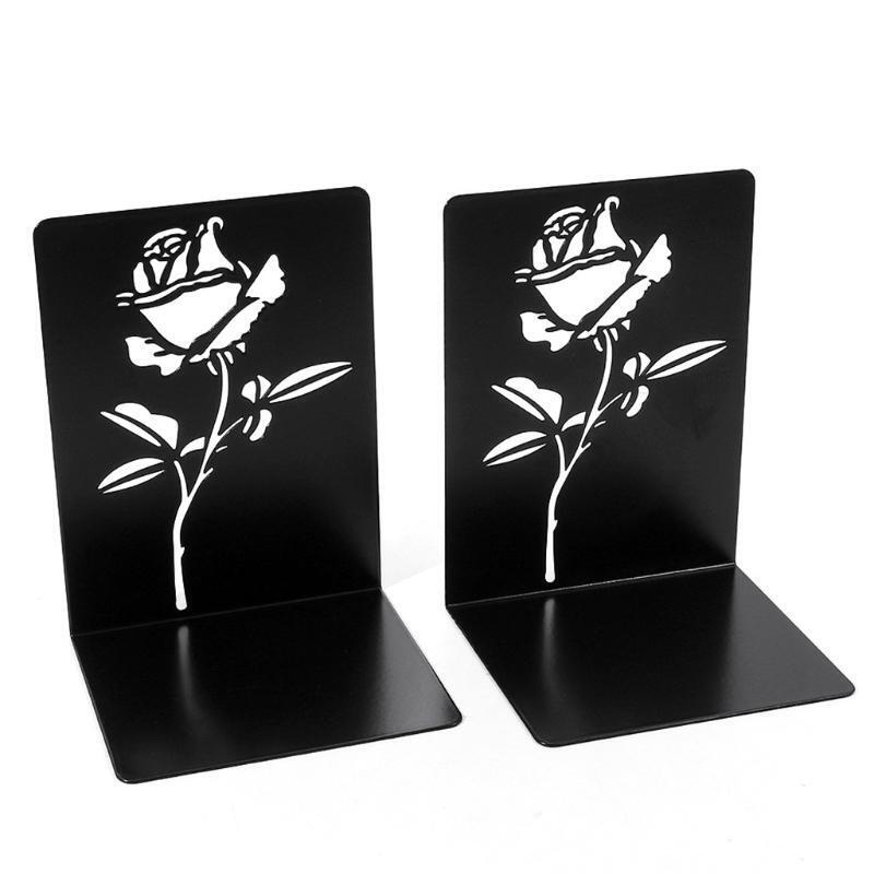 Decorative Rose Bookends for Heavy Books Anti-Slip Metal Book Stoppers Holders f