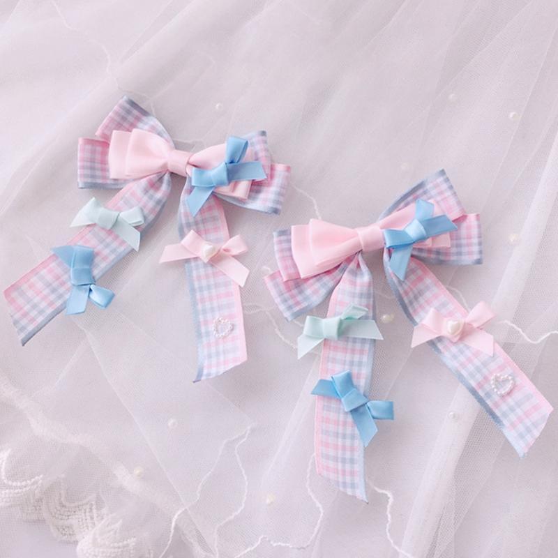 Big Bowknot Hair Barrette Plaid Bowknots Hair Clips Lovely Lolita Side Hair Clip