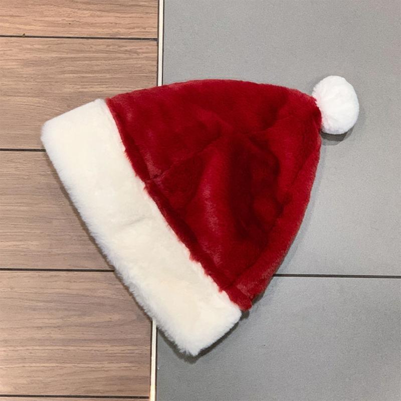 Plush Christmas Santa Hat Red+White Beanie Hat for Thanksgiving Valentine Day