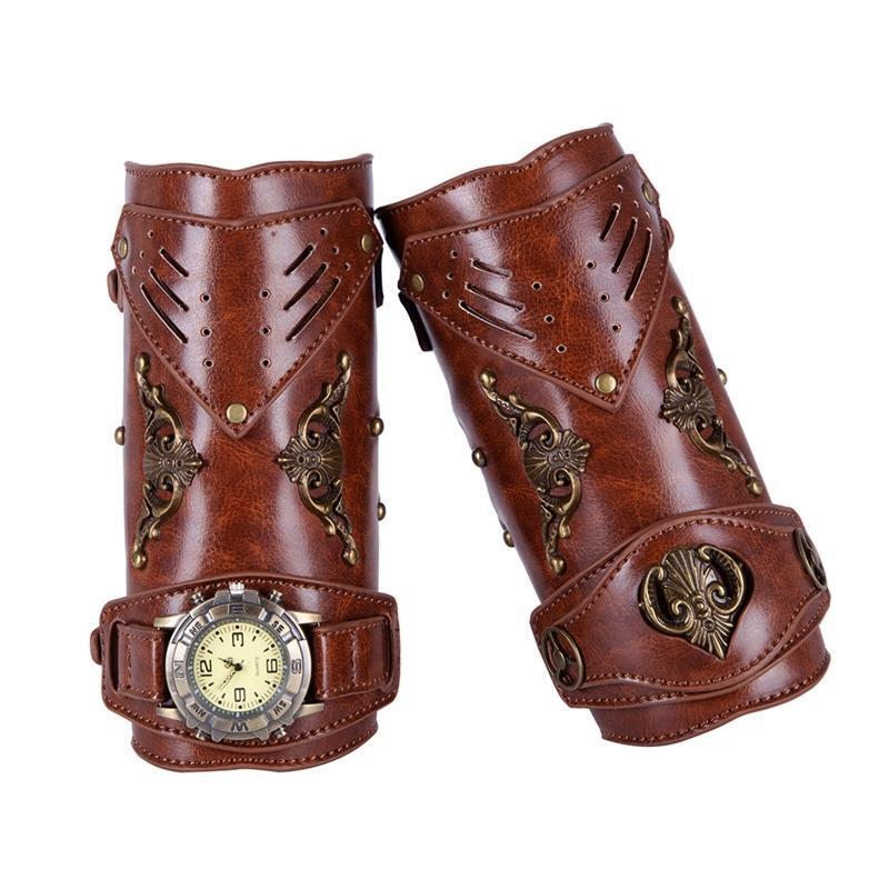 Gauntlet Wristband Medieval Vambrace Arm Cuff Buckle Watch Punk Gothic Leather