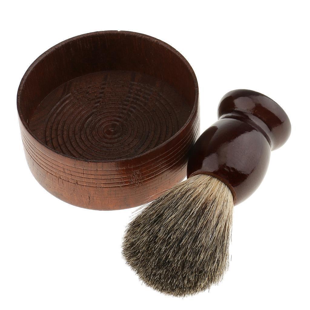 Wooden Men's Shaving Brush with Shave Mug Bowl Barber Beard Soap Cup Set
