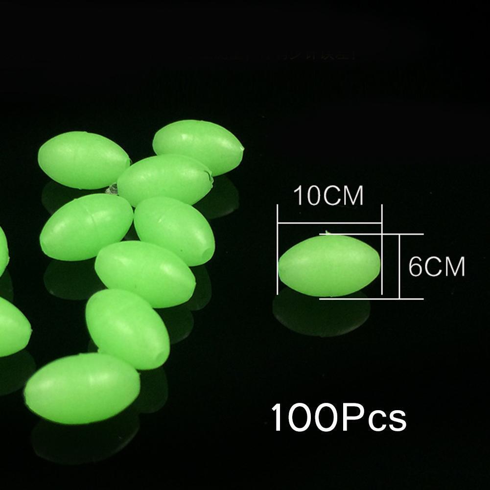 100pcs Hard Luminous Beads Float Balls Fishing Line Stoppers (6x10mm Green)