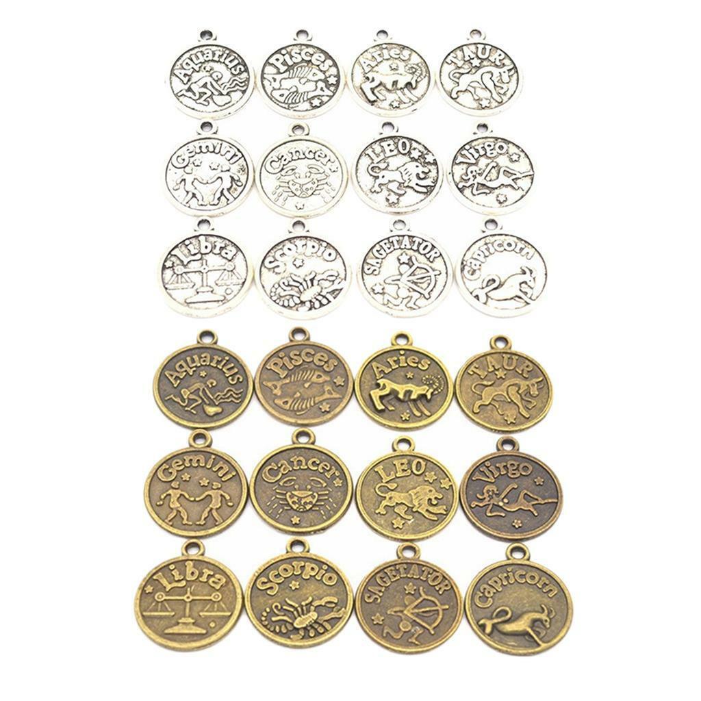 24pcs 12 Zodiac Charms Pendant DIY Choker Necklace Bead Jewelry Making Craft